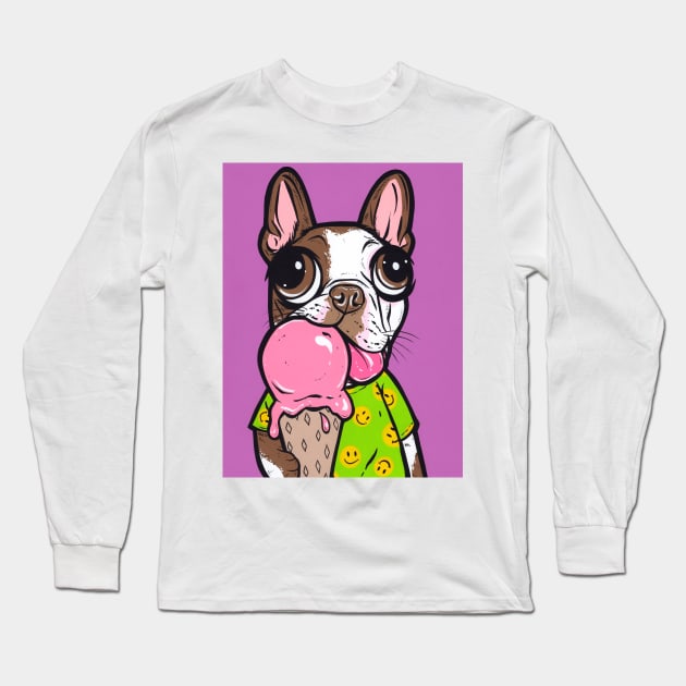 Brown Boston Terrier Ice Cream Long Sleeve T-Shirt by turddemon